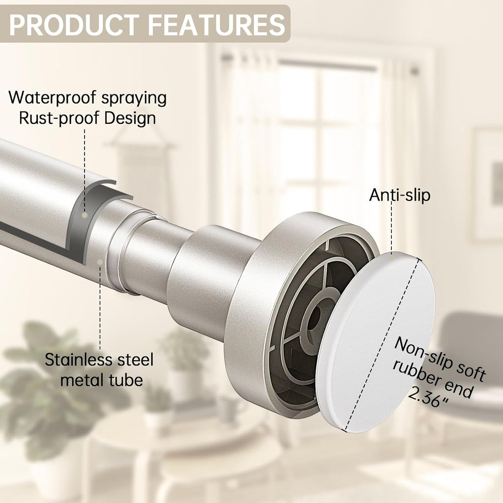 BRIOFOX Shower Curtain Rod Adjustable 18-78 Inch, Stainless Steel Spring Tension Shower Rod No Drilling Non Slip, Silver