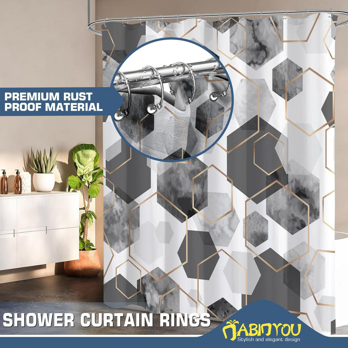 Shower Curtain Rings, Rust-Resistant Metal Curtain Hooks for Bathroom, Glide Smoothly on Curtain Rod, Loose Leaf Rings Set of 12, Zinc Alloy Nickel