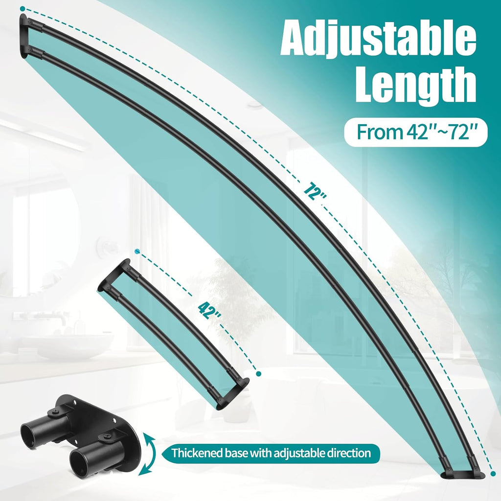 Double Curved Shower Curtain Rod 42 to 72 Inches Elegant Double Shower Curtain Rod Adjustable Wall Mounted Double Shower Curtain Pole for Bathroom (Black, 42 to 72")