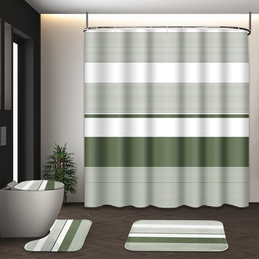 Bathroom Sets with Shower Curtain and Rugs, Set of 4, Checkered