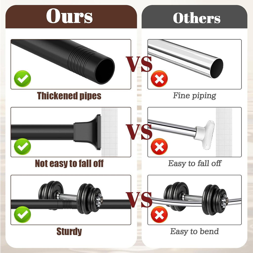 SMODBRODRE Black Shower Curtain Rod, Adjustable 32-80 Inch Tension Spring Curtain Rod No Drilling for Bathroom Kitchen, No Slip, No Rust