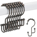Shower Curtain Rings, SUTINE Double Shower Curtain Hooks, Rust-Resistant Stainless Steel Shower Curtain Rings, Easy Sliding Metal Shower Hooks for Shower Curtains & Liners, 12pcs-Matte Nickel
