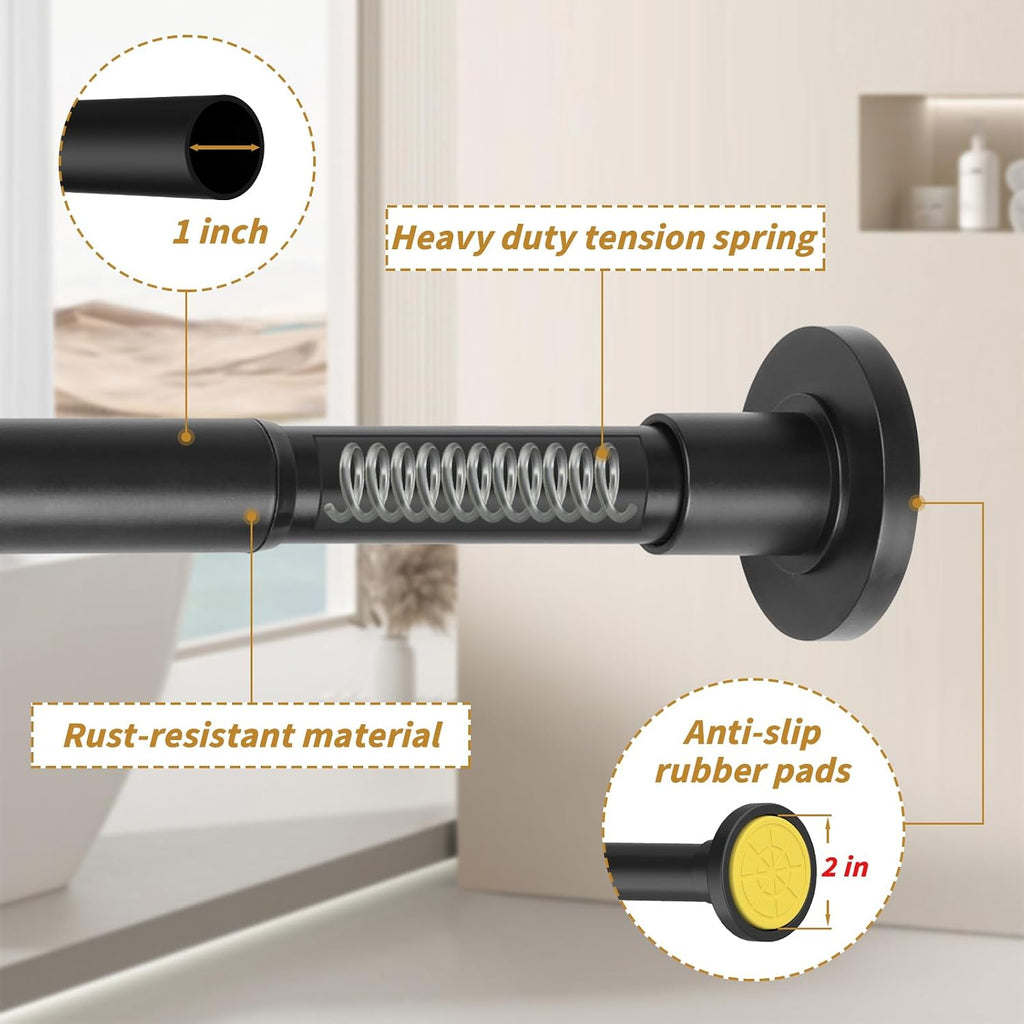 Thestoa Shower Curtain Rod Adjustable 30-80" with Holder, Anti-Rust Shower Rod & Spring Tension Shower Rod No Drill, Black Shower Curtain Rod for Bathroom Tension Rod