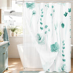 Gibelle 3 in 1 Sage Green Watercolor Floral Shower Curtain Liner Set, 72x72