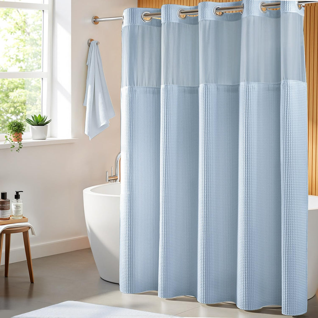 River Dream Cotton Blend Fabric Shower Curtain Set with Liner, White, 54x80