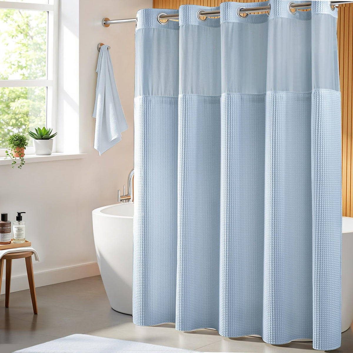 River Dream Cotton Blend Fabric Shower Curtain Set with Liner, White, 54x80