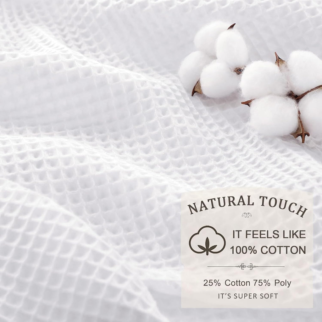 White Waffle Weave Shower Curtain 258GSM Heavyweight Cotton Fabric 72Wx72L