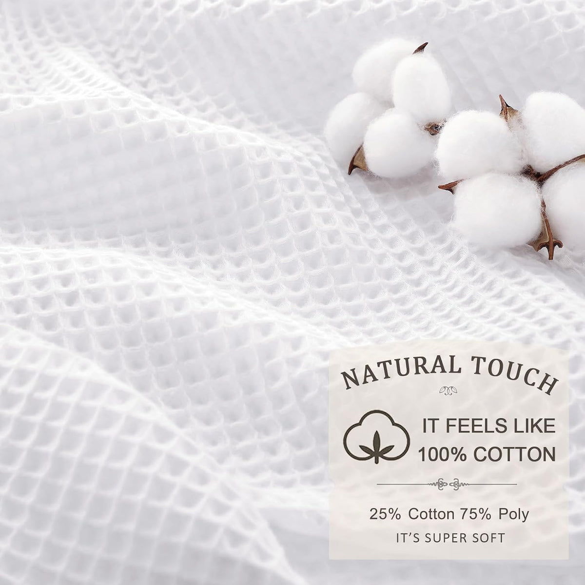White Waffle Weave Shower Curtain 258GSM Heavyweight Cotton Fabric 72Wx72L