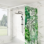 U Shaped Shower Curtain Rod, [Both Sides: 23"-52", Middle: 31"-46.5"] Adjustable U Shape Shower Rod Black Outdoor Corner Curtain Pole for Bathroom Bathtub with Ceiling Support & 12 Hooks