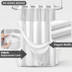 No Hook Shower Curtain with Liner Set Hotel Waffle Curtain White 72W X 75L
