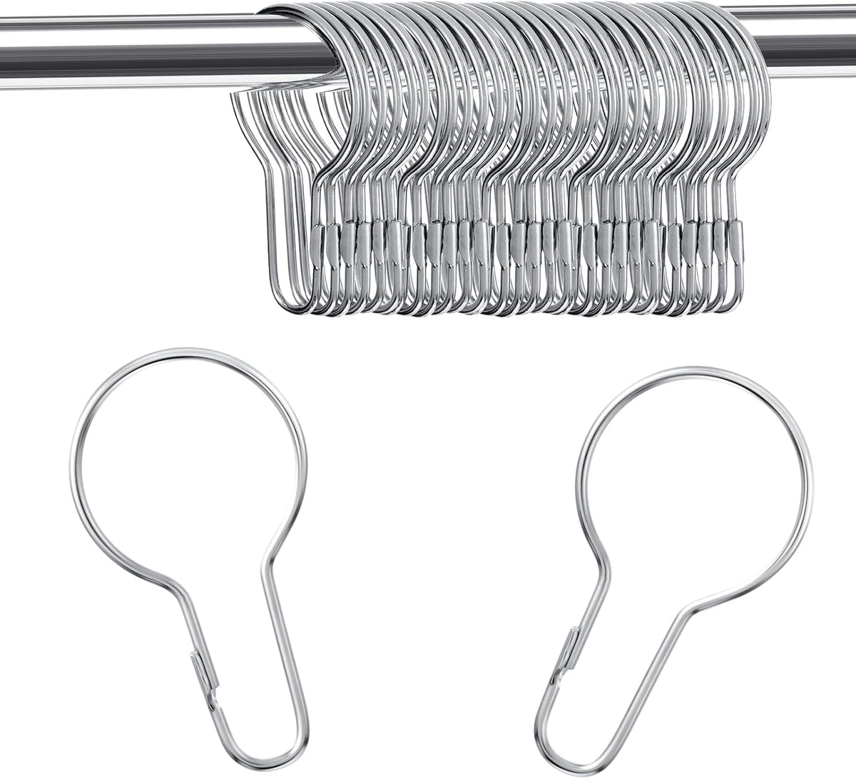 Queekay 60 Pcs Metal Shower Curtain Hooks Reusable Hanging Clips, Silver