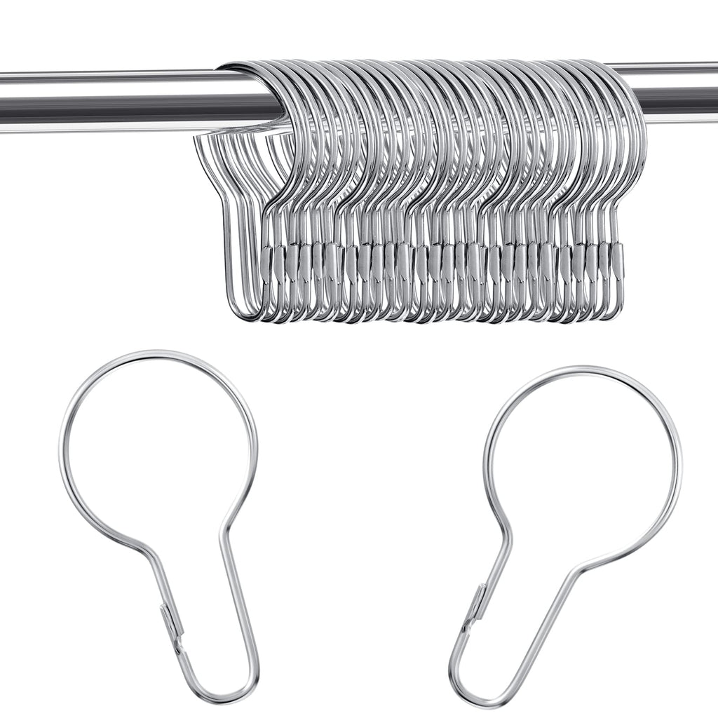 Queekay 60 Pcs Metal Shower Curtain Hooks Reusable Hanging Clips, Silver