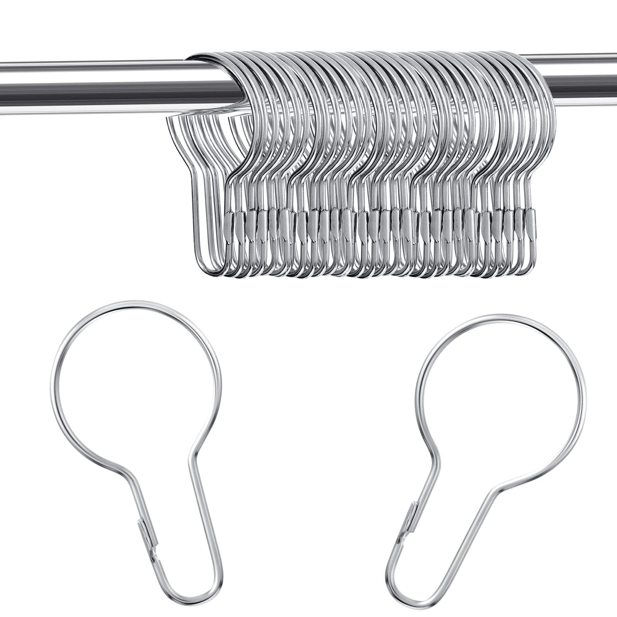 Queekay 60 Pcs Metal Shower Curtain Hooks Reusable Hanging Clips, Silver