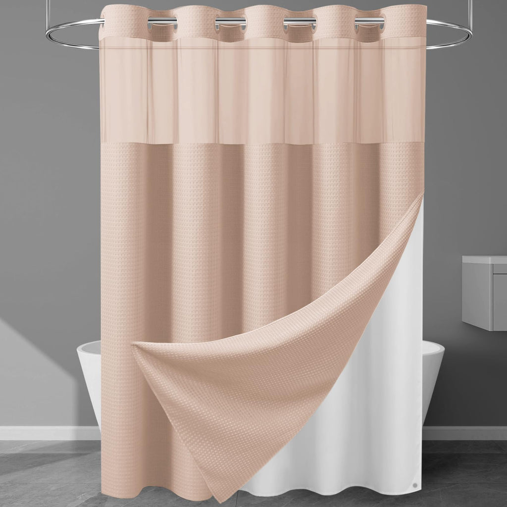 256GSM Heavyweight Ringless Waffle Shower Curtain with Liner, 71x74, White