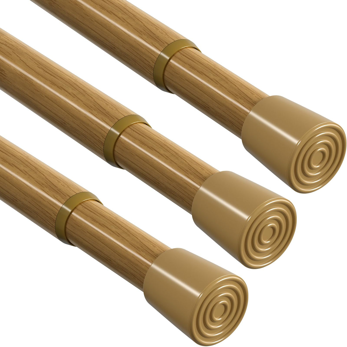 MEXAU 3 Pack Spring Tension Curtain Rod for Window 17-38 Inch, Wood Grain