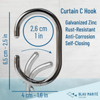 12 Metal Shower Curtain Hooks, Rust-Proof Decorative C-Shaped Curtain Hooks for Bathroom, Chrome Shower Curtain Rings, Fits Rods Up to 1 Inch (C, Silver)