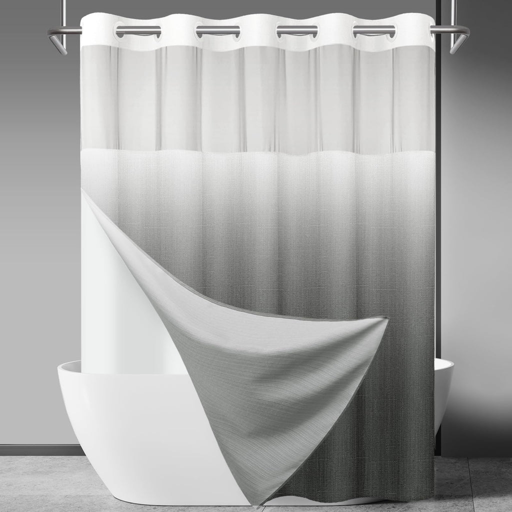 SORTTO Ringless Slub Shower Curtain with Snap in Liner, 71x74, Black