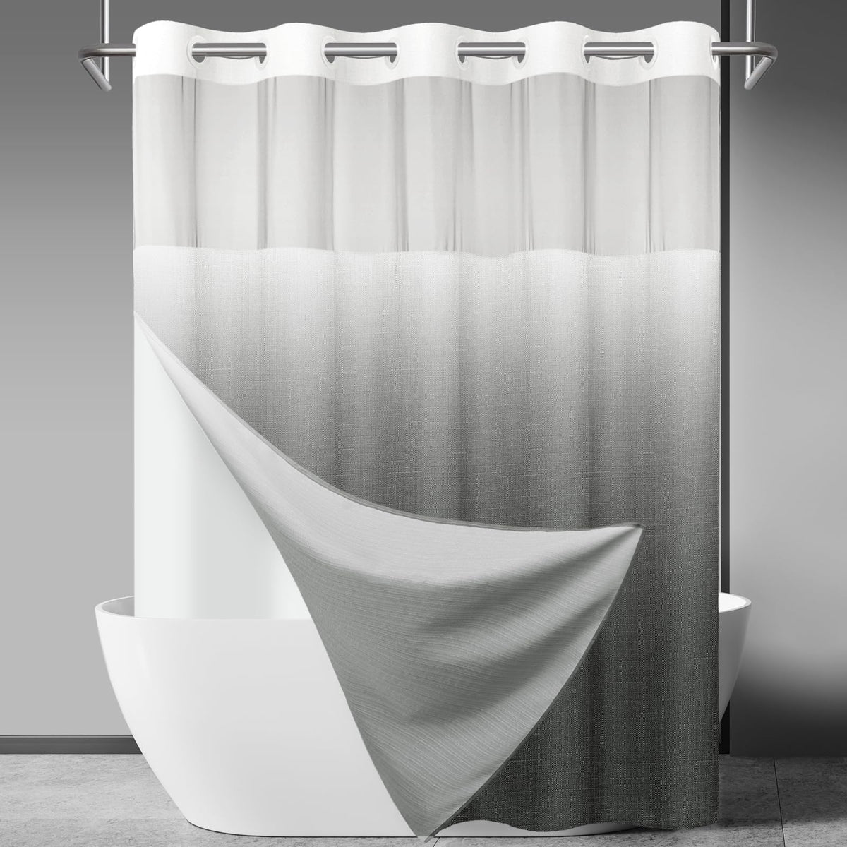 SORTTO Ringless Slub Shower Curtain with Snap in Liner, 71x74, Black