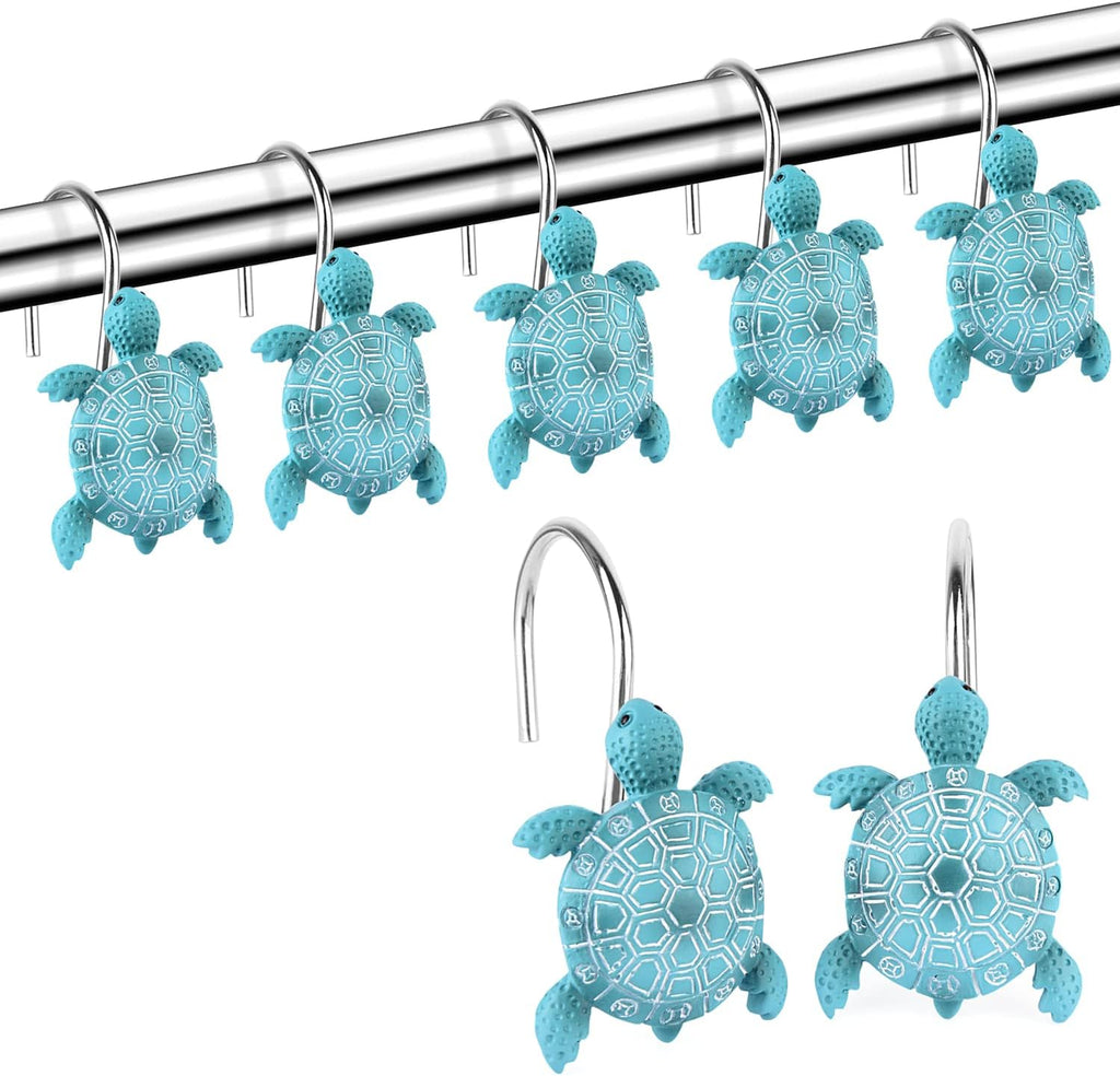 Sea Turtle Shower Curtain Hooks Rings,12PCS Blue Ocean Bathroom Decor
