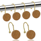 Shower Curtain Hooks, Wood Decorative Shower Curtain Rings, Modern Round Log Shower Curtain Hangers, 12PCS Metal Shower Hooks for Shower Curtain Rod, Bathroom, Bedroom, Living Room (Black)