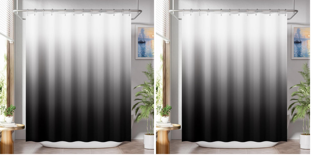 AmazerBath Shower Curtain, Cloth Ombre Black Shower Curtain Set with 12 Hooks, Washable Fabric Black and White Shower Curtain, Rustic Farmhouse Bathroom Shower Curtain, 72x72 Inches
