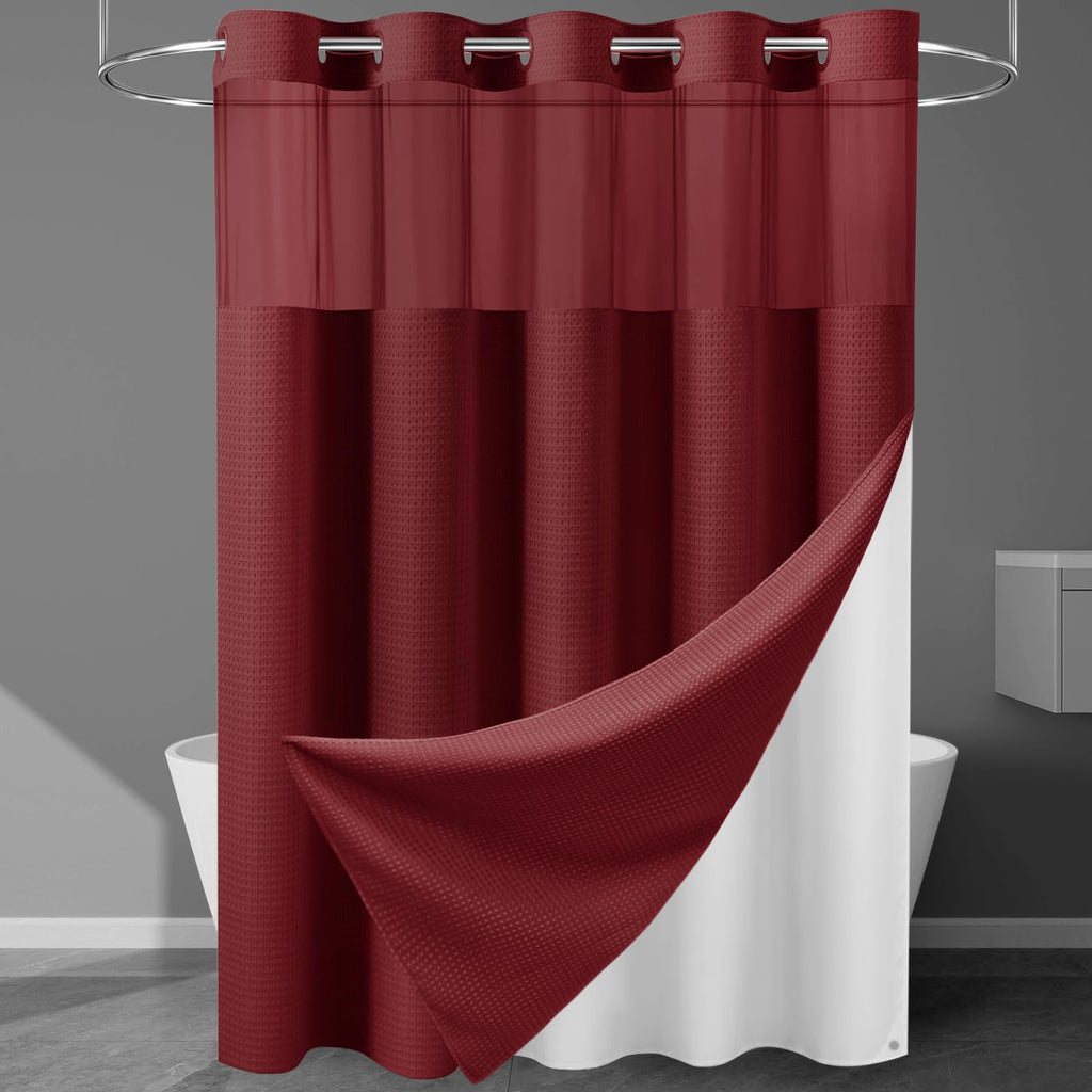 256GSM Heavyweight Ringless Waffle Shower Curtain with Liner, 71x74, White