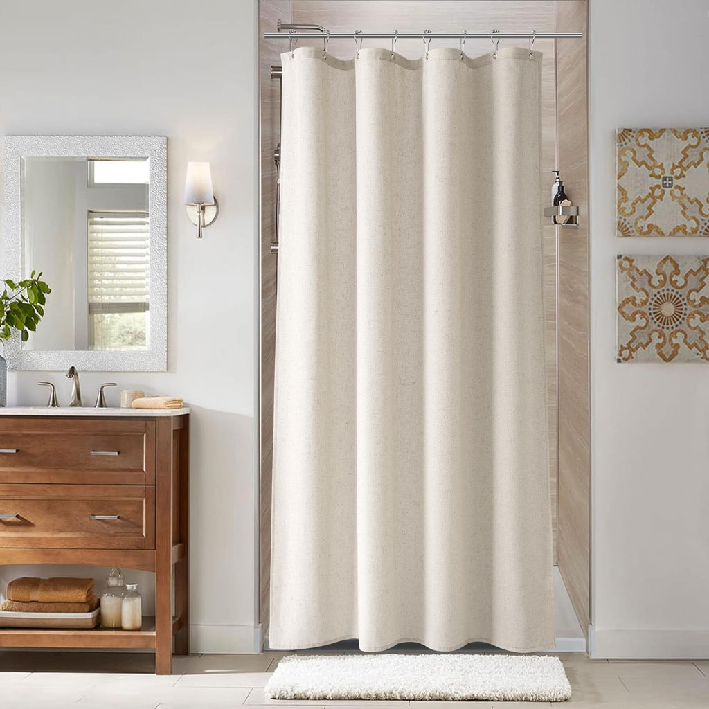 Naturoom Linen Shower Curtain 72 Inch Long for Bathroom Beige 1 Panel