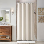 Naturoom Linen Shower Curtain 72 Inch Long for Bathroom Beige 1 Panel