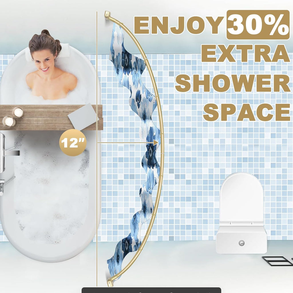YNL Curved Shower Curtain Rod 35-82In(2.9-6.8Ft), Gold Round Rustproof Shower Rod for Bathroom Bathtub, Adjustable Arched Shower Curtain Rod, Never Rust|Extra Space|Non-Slip|Expandable|Need to Drill