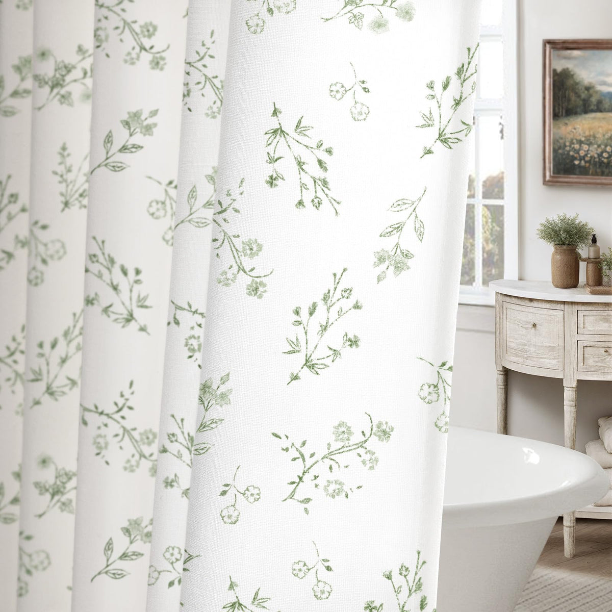 Floral Farmhouse Vintage Linen Shower Curtain French Country Decor 72Wx72H