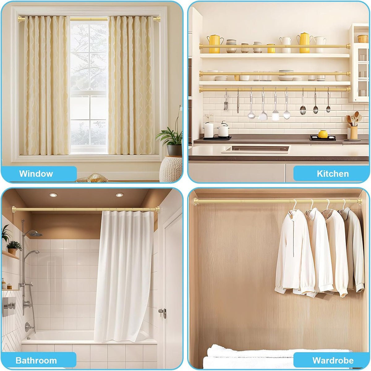 Shower Curtain Rod 30 To 76 Inch(2.6-6.4ft), Gold