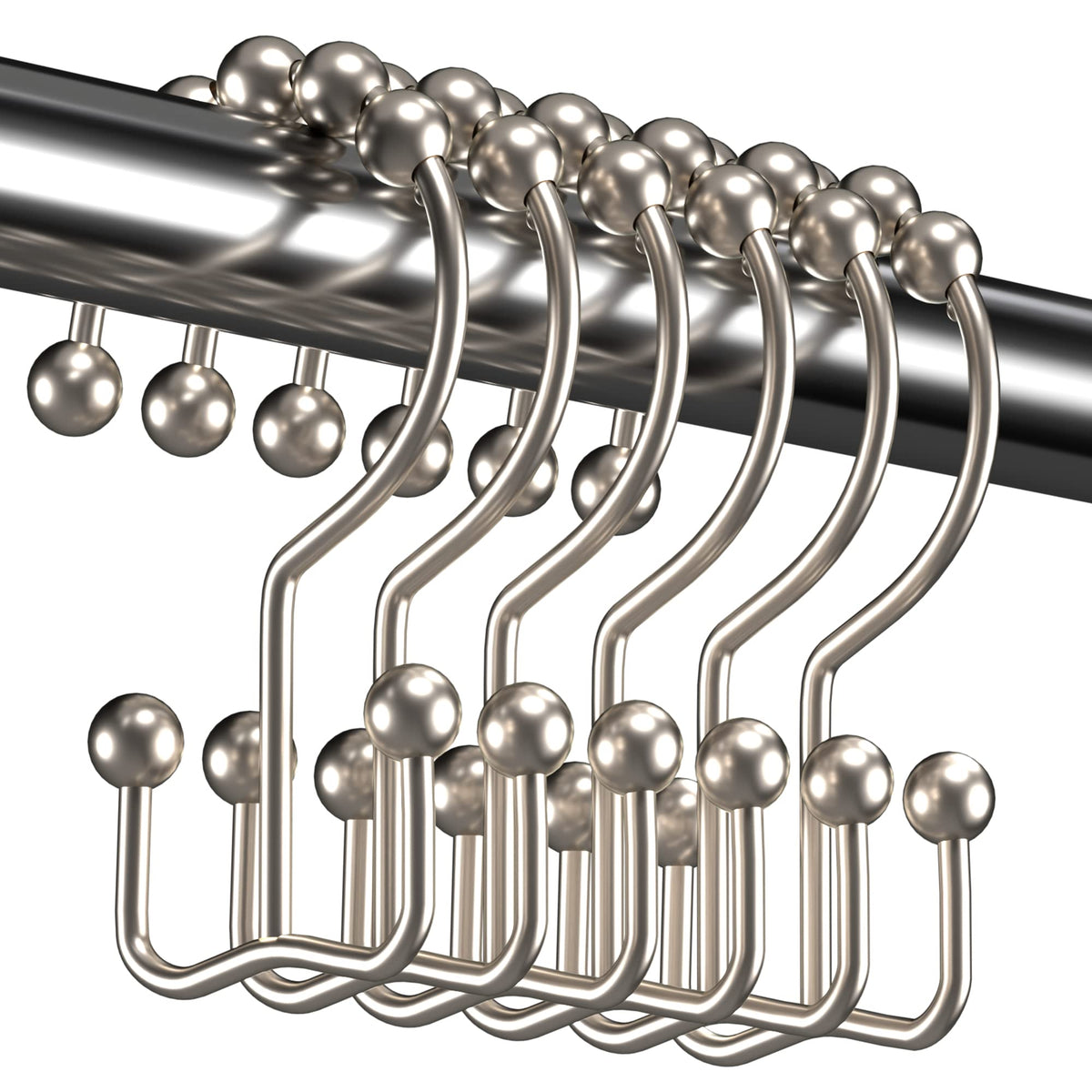 Titanker Shower Curtain Hooks Rings, Rust Resistant Metal Double Glide Shower Hooks for Bathroom Shower Rods Curtains, Set of 12 Hooks - White