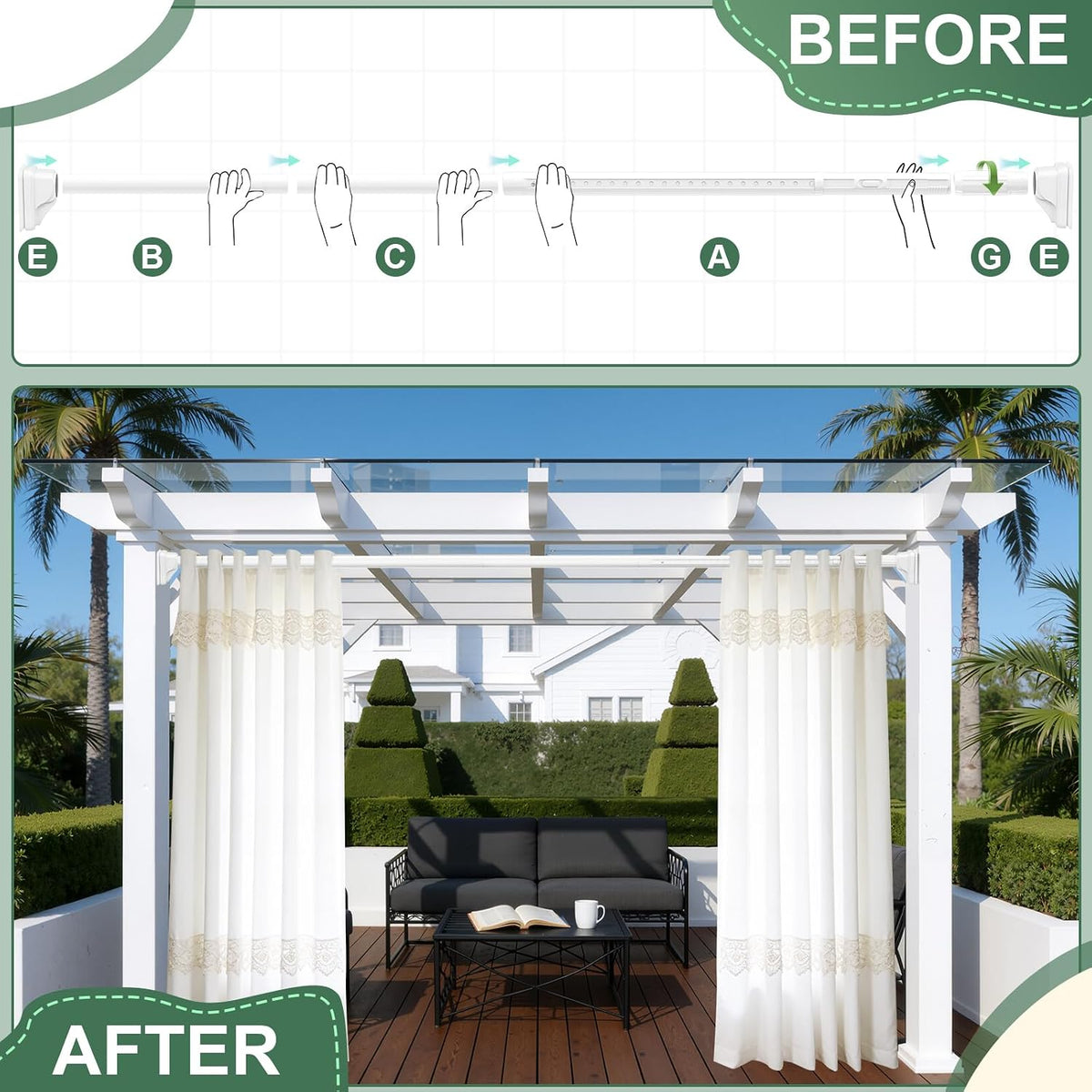 YNL Tension Curtain Rod No Drilling, 41-86 Inch Heavy Duty Shower Curtain Rod, One-Click Adjustable Tension Rods for Bathroom/Patio/Window, Outdoor Rods, Renter Friendly, Non-Slip, White