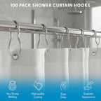 100 Pack Shower Curtain Hooks, 2.5" Metal Shower Curtain Rings, Made of Rust Resistant Nickle-Plated Steel, Pear Shaped Split Rings, Hanging Clips