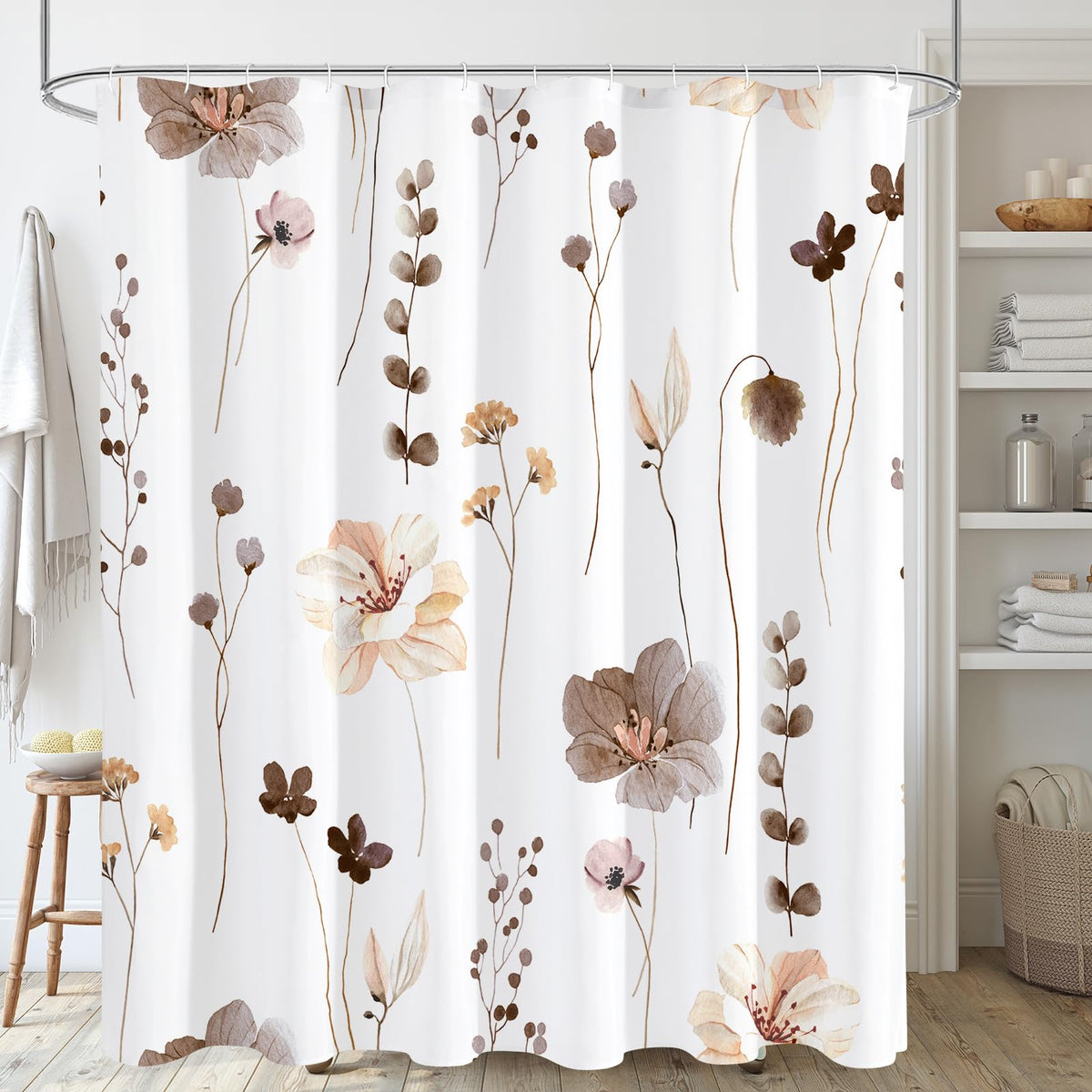 Gibelle Blue Yellow Watercolor Floral Fabric Shower Curtain, 72x72