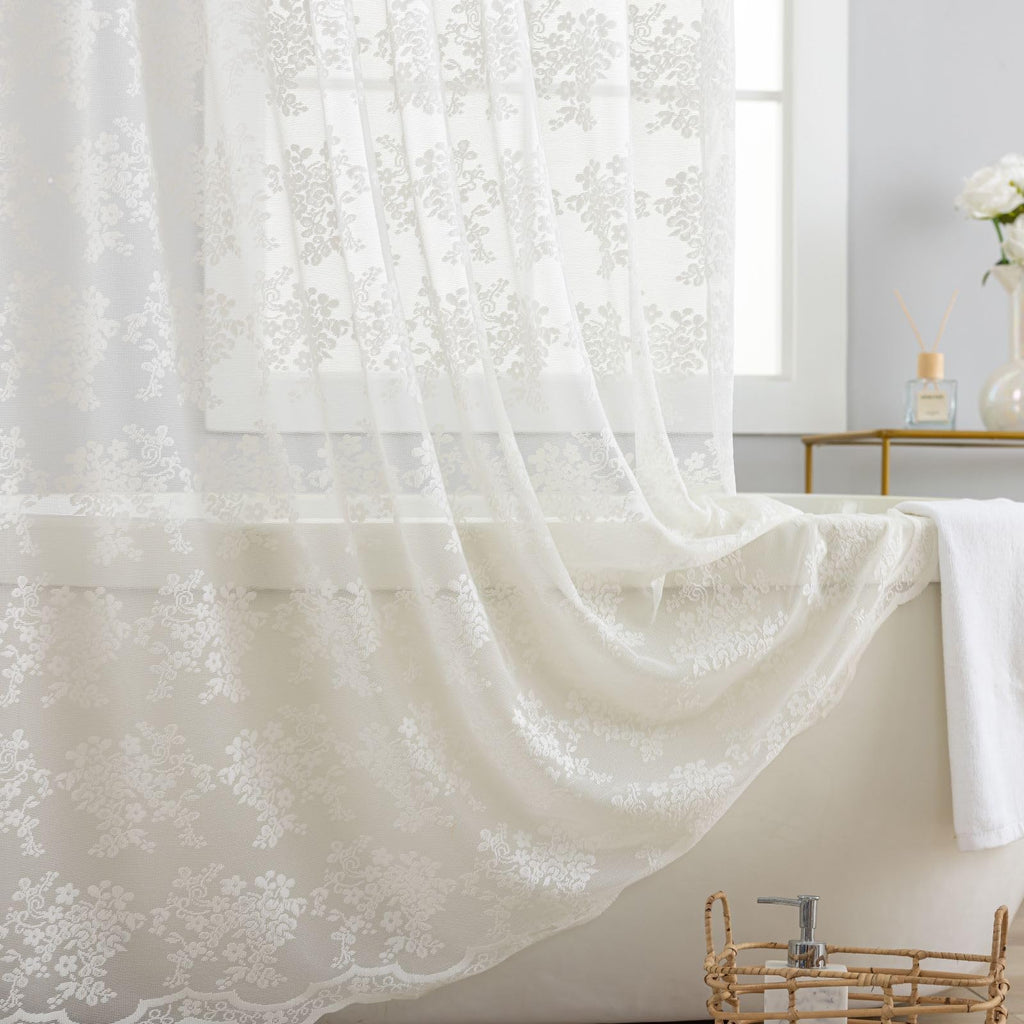 TUDECO Lace Brown Shower Curtain with Attached Valance, 72 x 72 Inch