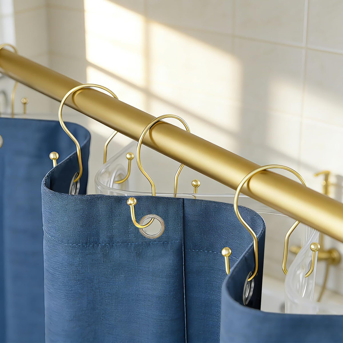 Shower Curtain Hooks Rings - ELWEY Double Shower Curtain Hooks Rust Proof