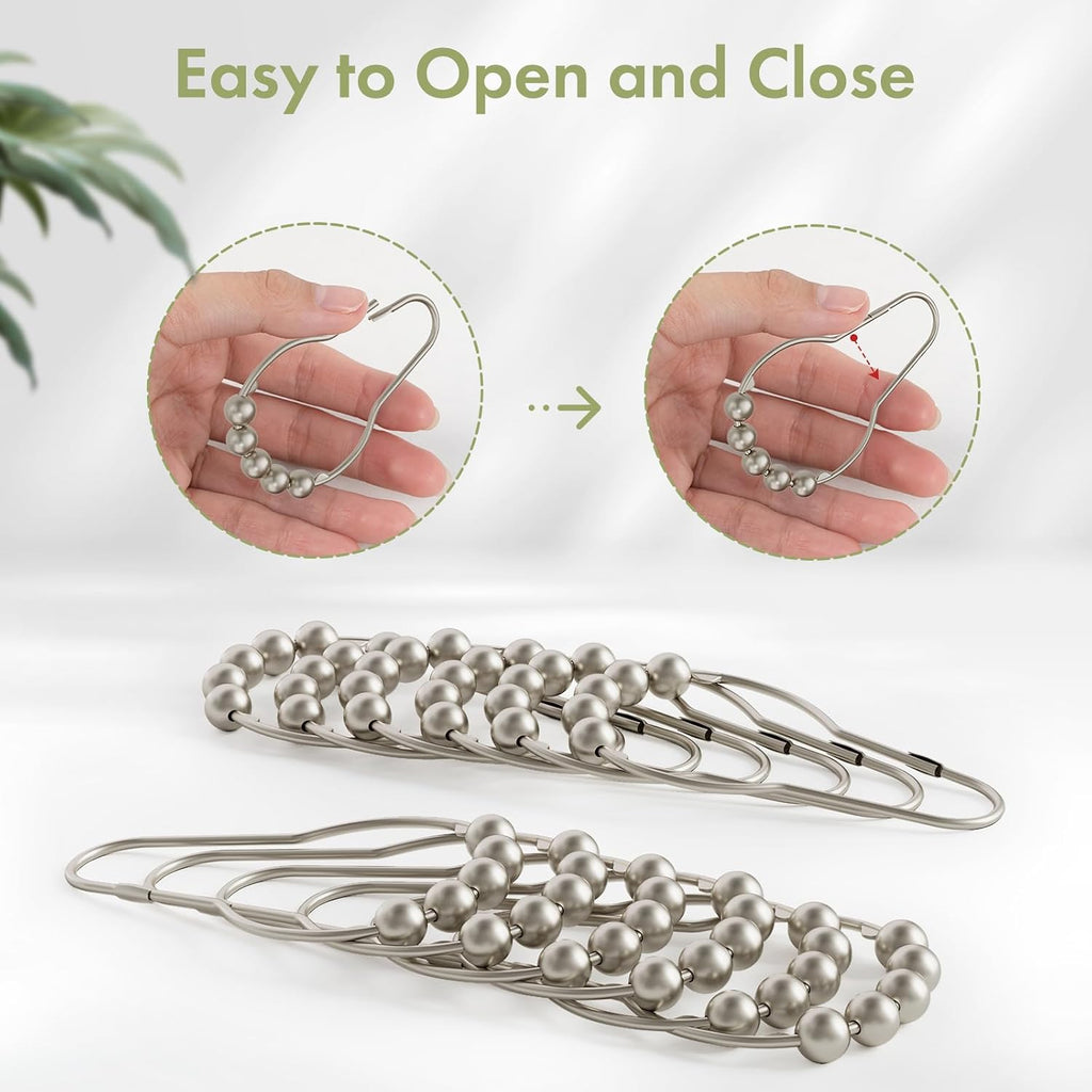 Amazer Decorative Shower Curtain Hooks, Shower Curtain Hooks Rust Proof Stainless Steel Shower Curtain Hooks, Shower Hooks for Shower Curtain Bathroom 12PCS, Matte Nickel
