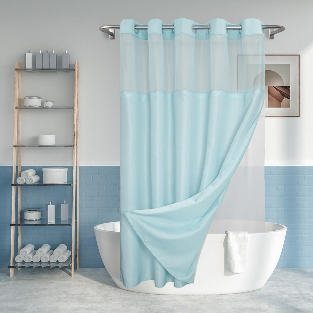 River Dream No Hook Shower Curtain with Snap-in Liner Set, Dark Gray, 71x74
