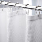 AmazerBath Short Shower Curtain 72x65 Inches, White Shower Curtain Waffle Textured, Heavy Duty 240GSM, Fabric Shower Curtain, Hotel Quality Bathroom Shower Curtains, Thick and Heavy