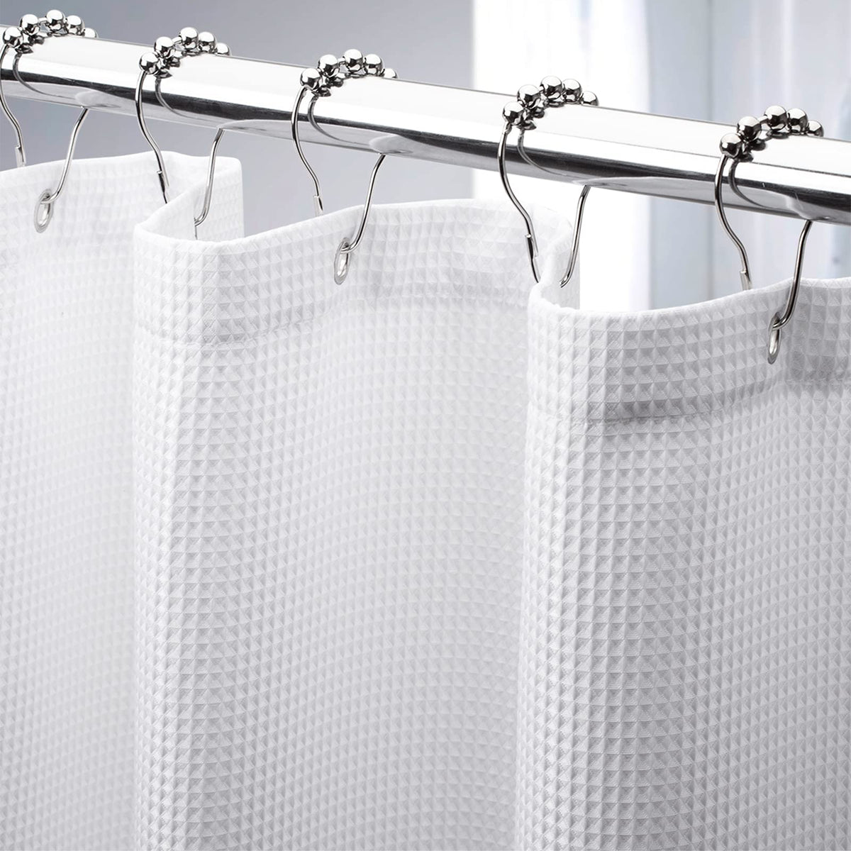 AmazerBath Short Shower Curtain 72x65 Inches, White Shower Curtain Waffle Textured, Heavy Duty 240GSM, Fabric Shower Curtain, Hotel Quality Bathroom Shower Curtains, Thick and Heavy