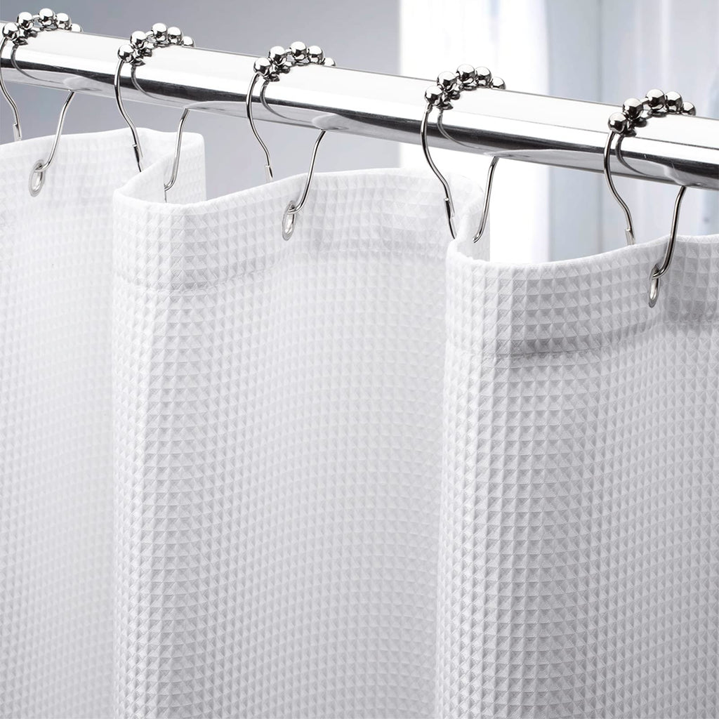 AmazerBath Extra Long Shower Curtain 96 Inches Long, Waffle Shower Curtain White Extra Long, Fabric Shower Curtains for Bathroom, Heavy Duty 240G Waffle Textured, 72x96 Inches