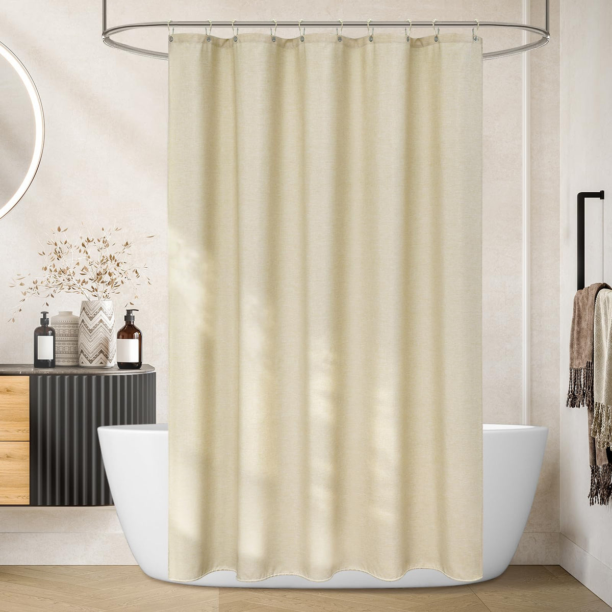 Seenus Natural Sage Green Linen Look Fabric Shower Curtain, Heavy Duty Faux Linen Textured Shower Curtain Water-Resistant, 72 x 72 Inch Soothing Forest Green Farmhouse Bathroom Decor Shower Curtains