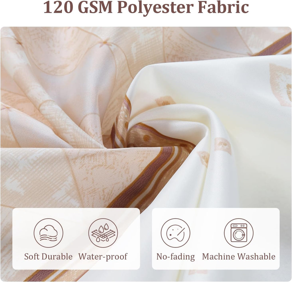 Fabric Shower Curtain, Narrow Width Beige Brown Stripe Waterproof Curtain for Tub or Stall，54" W x 72" H