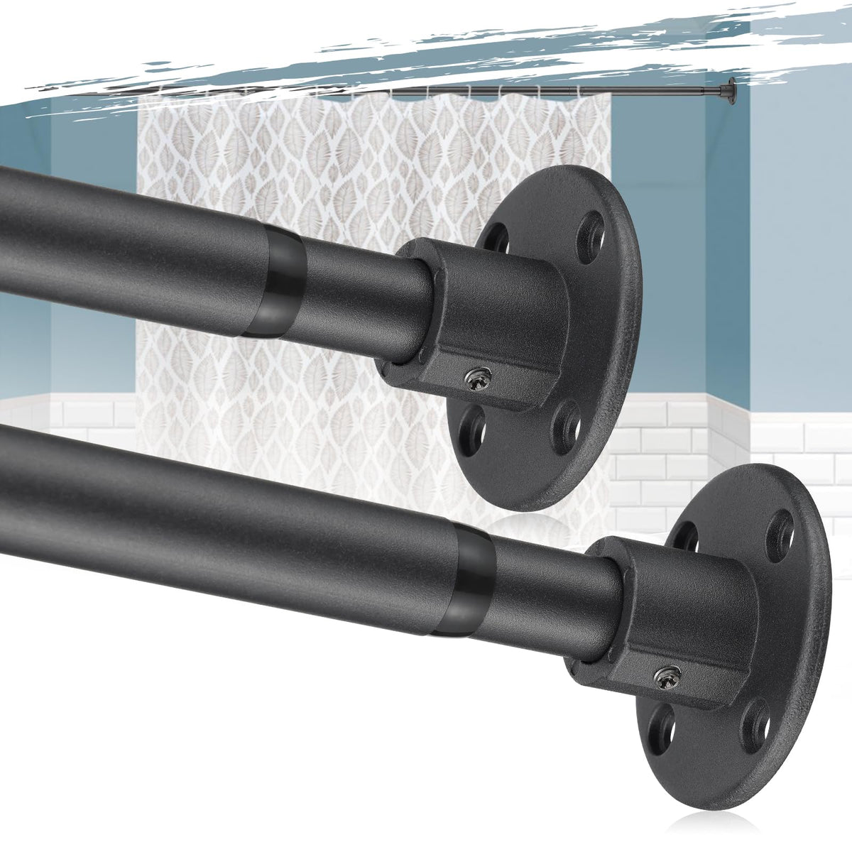 Heavy Duty Shower Rod - Industrial Shower Curtain Rod Wall Mounted for Bathroom,Closet,Room Divider,Outdoor Patio - 28 to 76"Adjustable Shower Pole - Matte Black