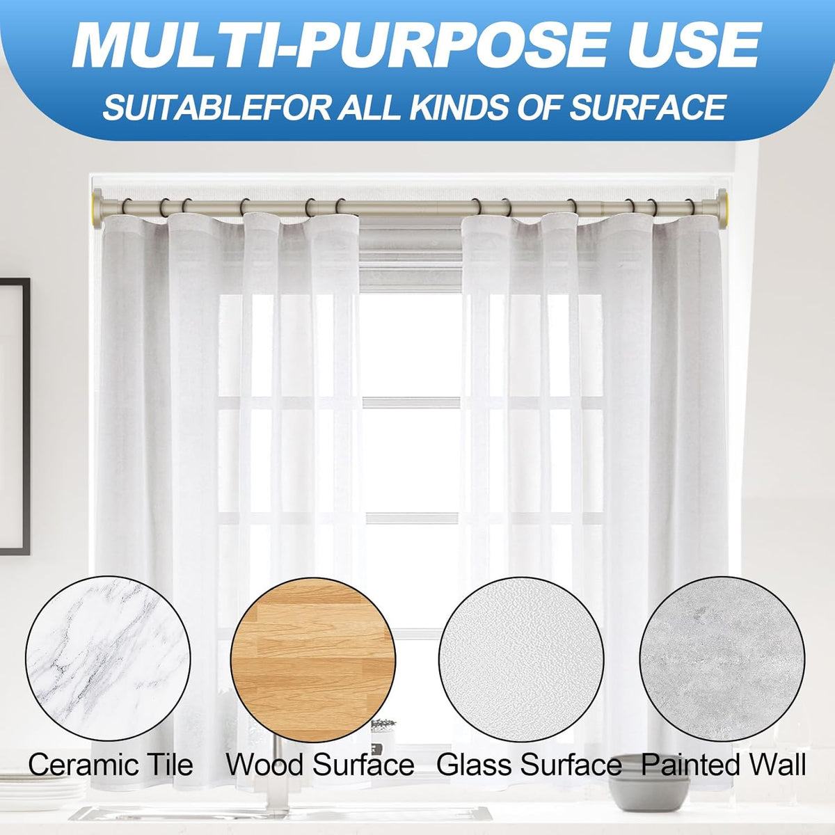 CorkLatta Brushed Nickel Shower Curtain Rod 31 to 80 Inch,1 Inch Diameter Adjustable Spring Tension Stainless Steel Telescoping Rod,Easy Install,No Rust