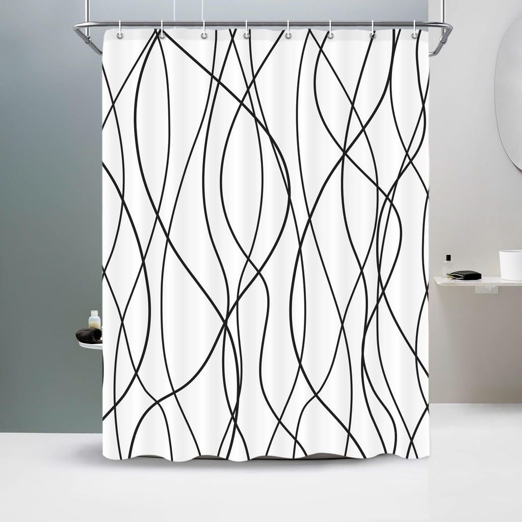 Striped Shower Curtain for Bathroom, Grey White, 72" W x 72" L