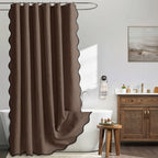 MIULEE Beige Scalloped Shower Curtain Linen Textured with 12 Metal Hooks Cute Heavy Duty Washable Waterproof Neutral Thick Cloth Shower Curtains with Black Border for Bathroom Bathtub,W72*L72 Cream