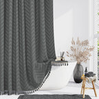 Dynamene Boho Farmhouse Fabric Shower Curtain Tufted Chevron 72"x72" Black
