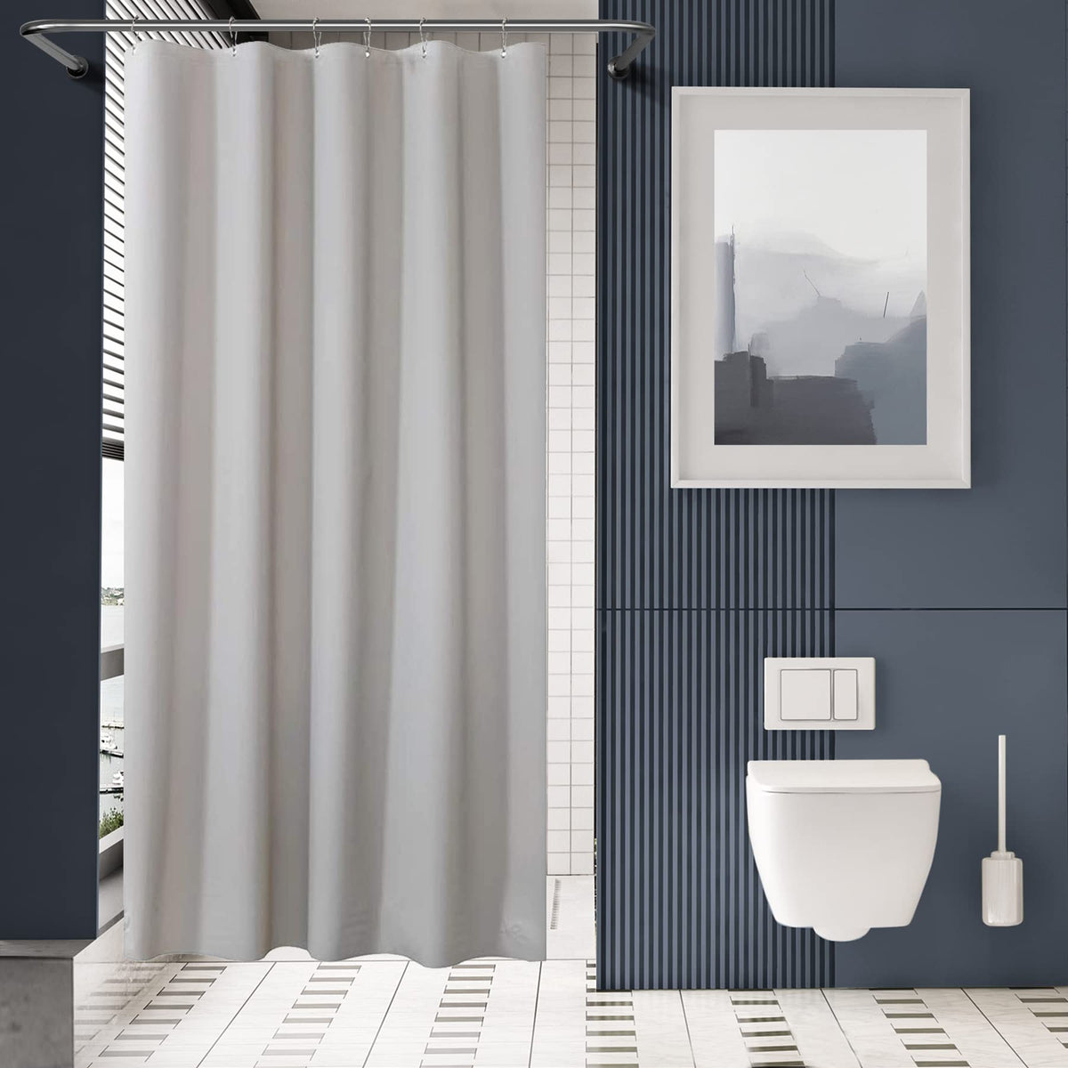 AmazerBath Black Shower Curtain Liner Plastic, Thick PEVA Shower Curtain Black, Dark Shower Liner Heavy Duty 8G, Black Bathroom Curtain Waterproof with 3 Weighted Stones and 12 Grommets, 72x72 Inches